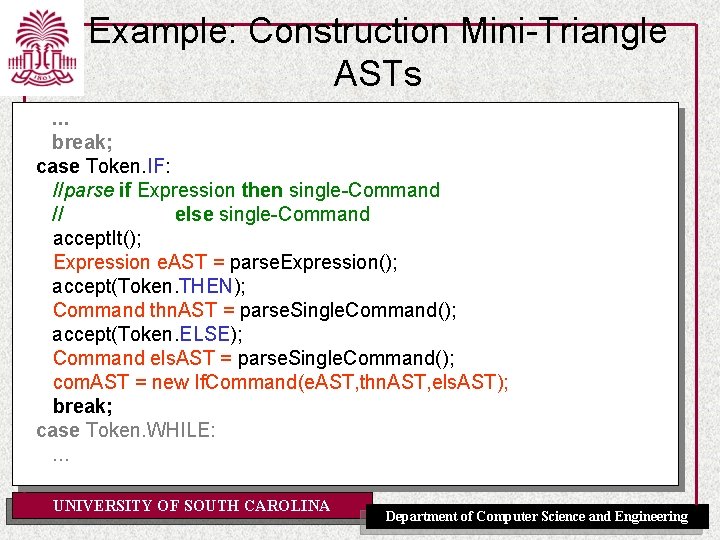 Example: Construction Mini-Triangle ASTs. . . break; case Token. IF: //parse if Expression then