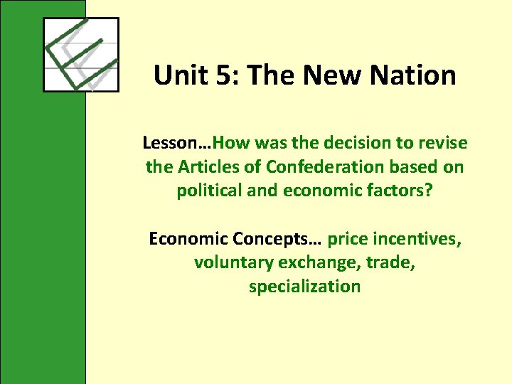 Unit 5: The New Nation Lesson…How was the decision to revise the Articles of