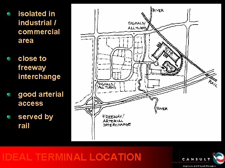 isolated in industrial / commercial area close to freeway interchange good arterial access served