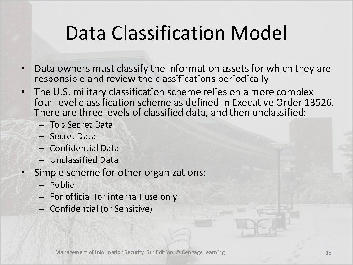 Data Classification Model • Data owners must classify the information assets for which they