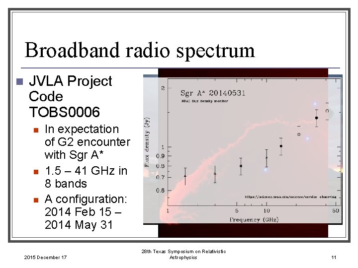 Broadband radio spectrum n JVLA Project Code TOBS 0006 n n n In expectation