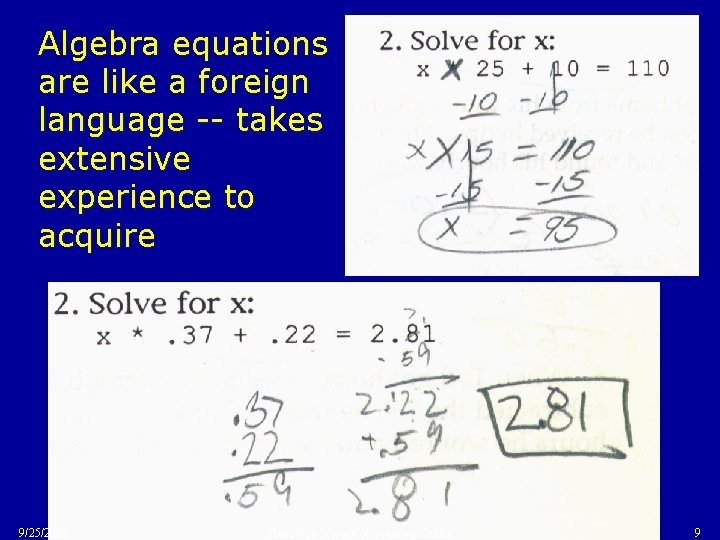 Algebra equations are like a foreign language -- takes extensive experience to acquire 9/25/2020