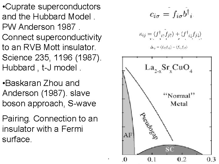  • Cuprate superconductors and the Hubbard Model. PW Anderson 1987. Connect superconductivity to