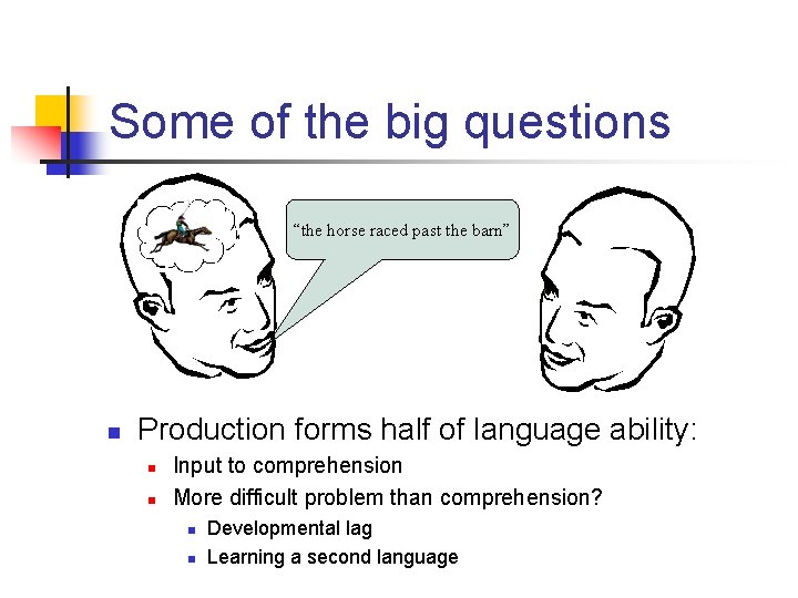 Some of the big questions “the horse raced past the barn” n Production forms