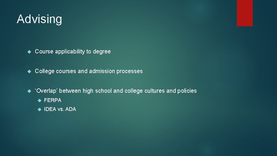Advising Course applicability to degree College courses and admission processes ‘Overlap’ between high school