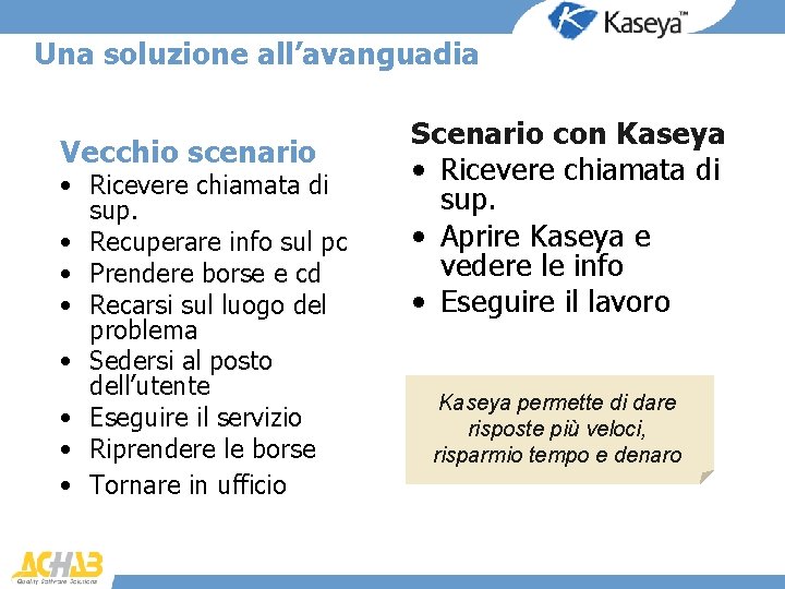 Una soluzione all’avanguadia Vecchio scenario • Ricevere chiamata di sup. • Recuperare info sul