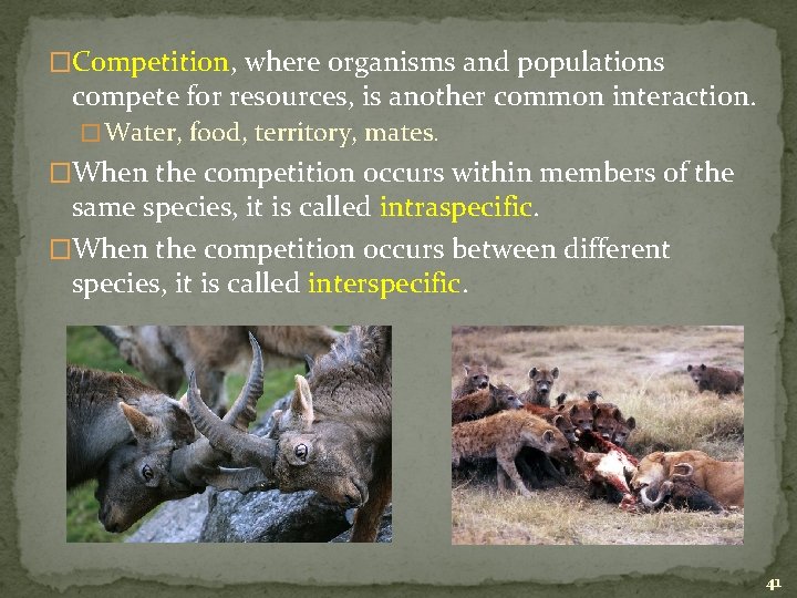 �Competition, where organisms and populations compete for resources, is another common interaction. � Water,