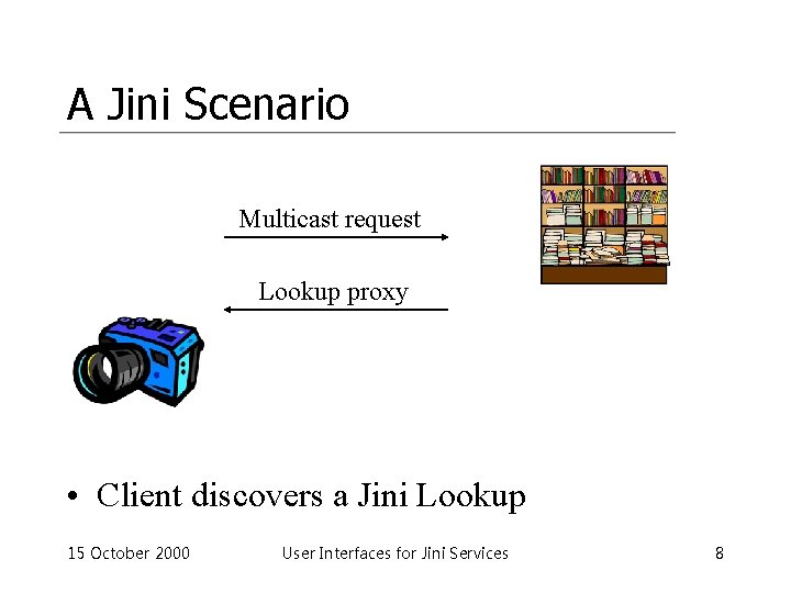 A Jini Scenario Multicast request Lookup proxy • Client discovers a Jini Lookup 15