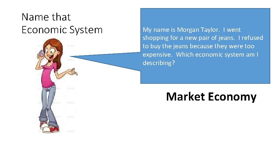 Name that Economic System My name is Morgan Taylor. I went shopping for a