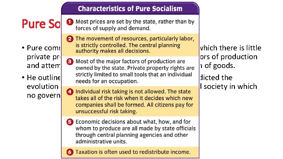 Pure Socialism • Pure command socialism is an economic system in which there is