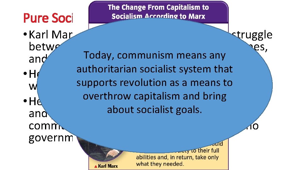 Pure Socialism (cont. ) • Karl Marx viewed history as a continual struggle between