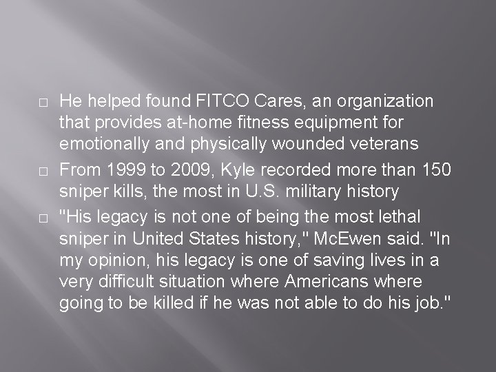 � � � He helped found FITCO Cares, an organization that provides at-home fitness � � � He helped found FITCO Cares, an organization that provides at-home fitness
