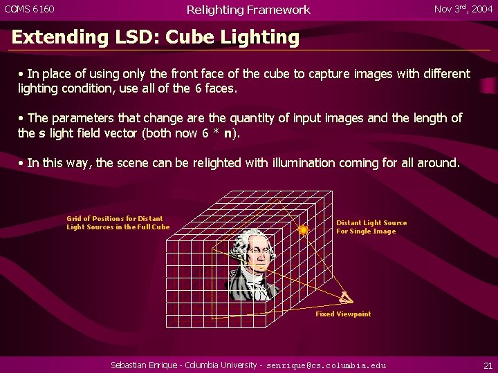 Relighting Framework COMS 6160 Nov 3 rd, 2004 Extending LSD: Cube Lighting • In