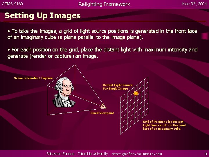 Relighting Framework COMS 6160 Nov 3 rd, 2004 Setting Up Images • To take