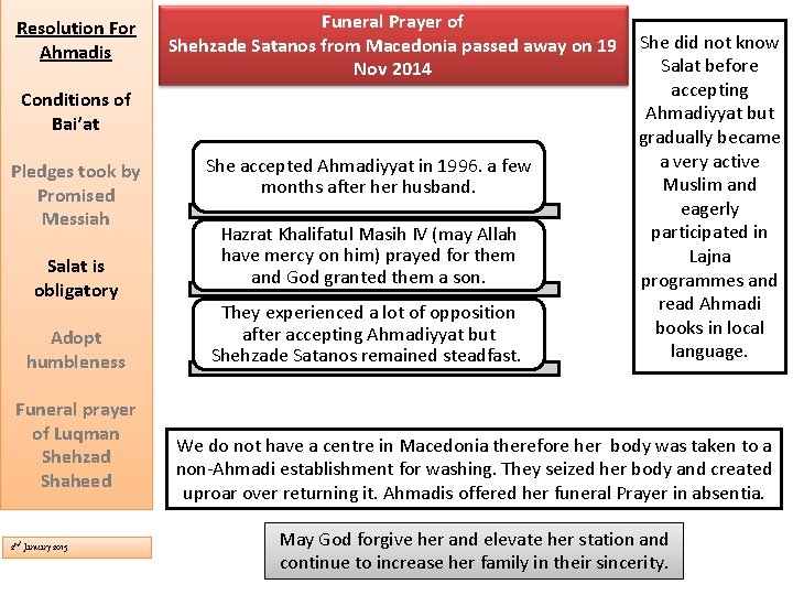 Resolution For Ahmadis Funeral Prayer of Shehzade Satanos from Macedonia passed away on 19