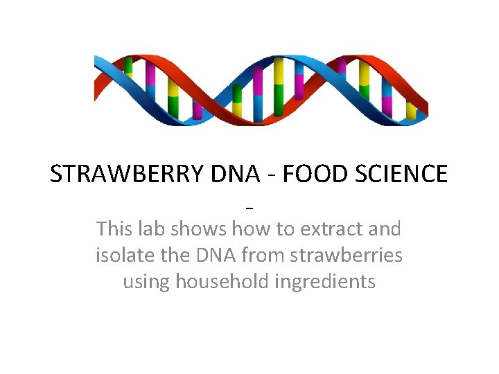 STRAWBERRY DNA - FOOD SCIENCE This lab shows how to extract and isolate the