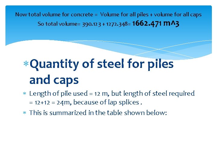 Now total volume for concrete = Volume for all piles + volume for all
