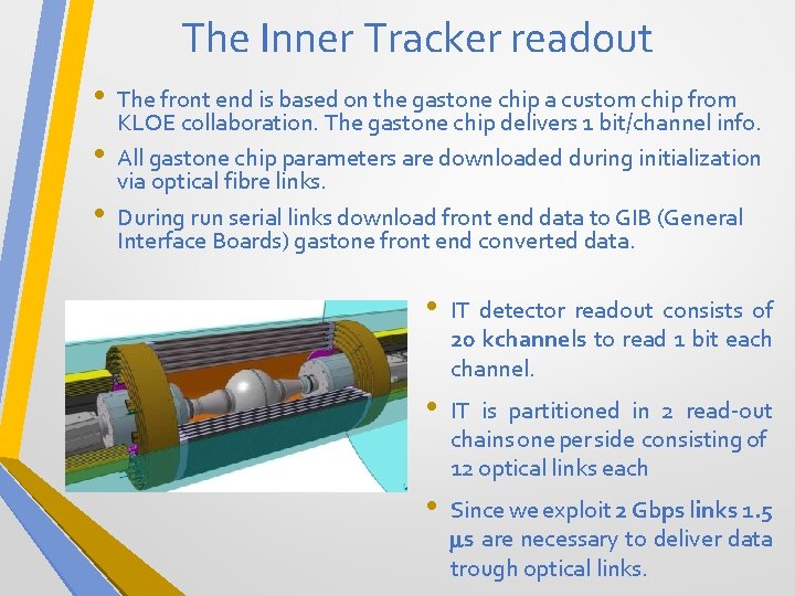The Inner Tracker readout • • • The front end is based on the