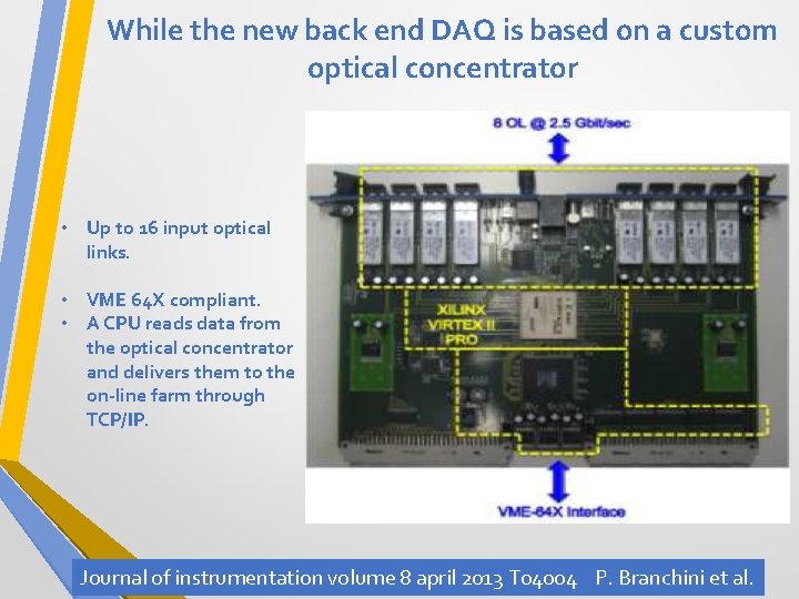 While the new back end DAQ is based on a custom optical concentrator •