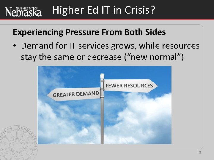 Higher Ed IT in Crisis? Experiencing Pressure From Both Sides • Demand for IT