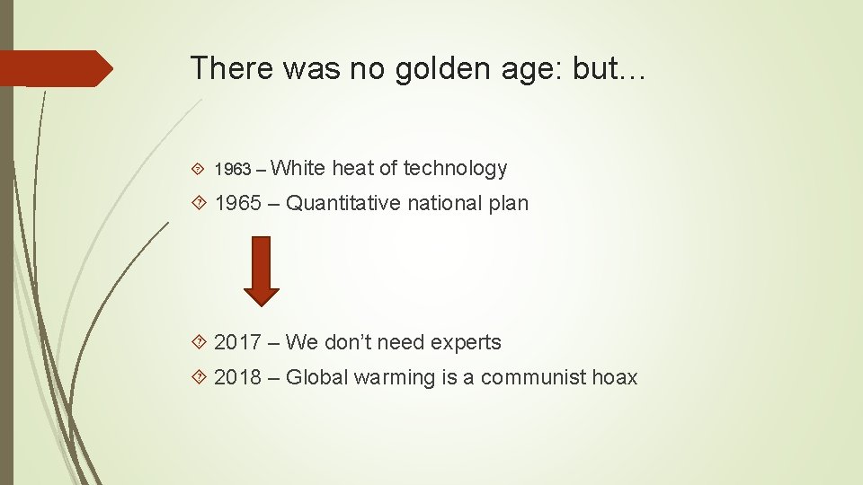 There was no golden age: but… 1963 – White heat of technology 1965 –