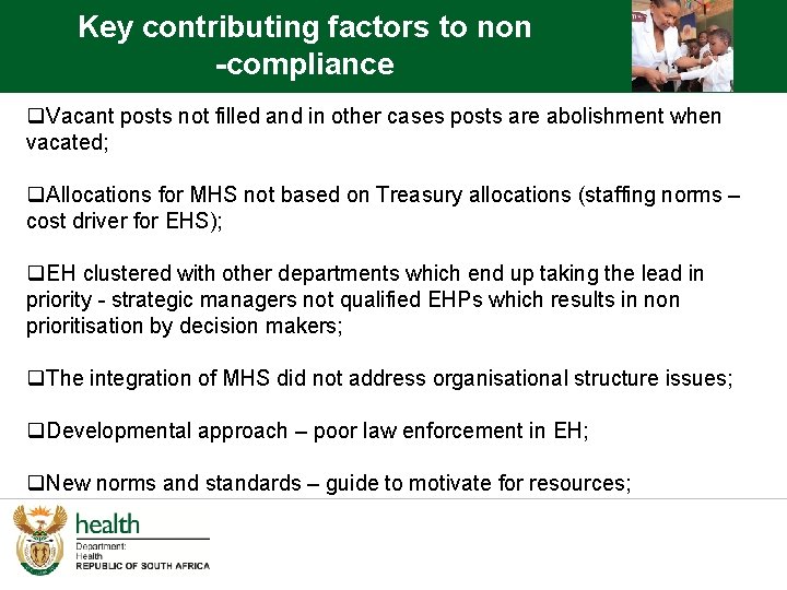 Key contributing factors to non -compliance q. Vacant posts not filled and in other