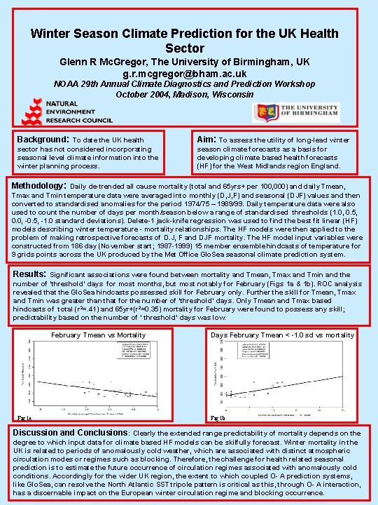 Winter Season Climate Prediction for the UK Health Sector Glenn R Mc. Gregor, The