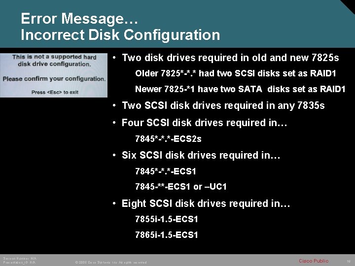 Error Message… Incorrect Disk Configuration • Two disk drives required in old and new