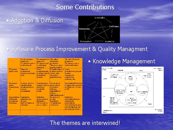Some Contributions • Adoption & Diffusion • Software Process Improvement & Quality Managment • Some Contributions • Adoption & Diffusion • Software Process Improvement & Quality Managment •