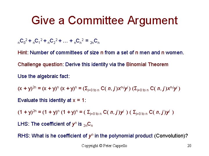 Binomial Coefficients Selected Exercises Preliminaries What Is The