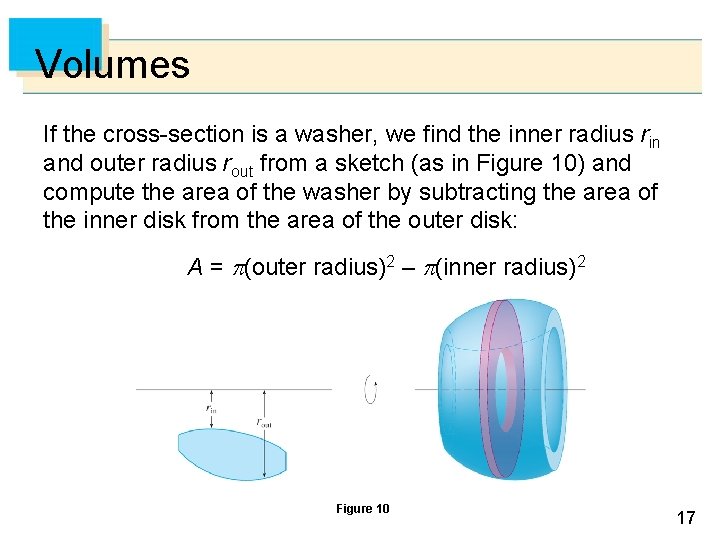Volumes If the cross-section is a washer, we find the inner radius rin and