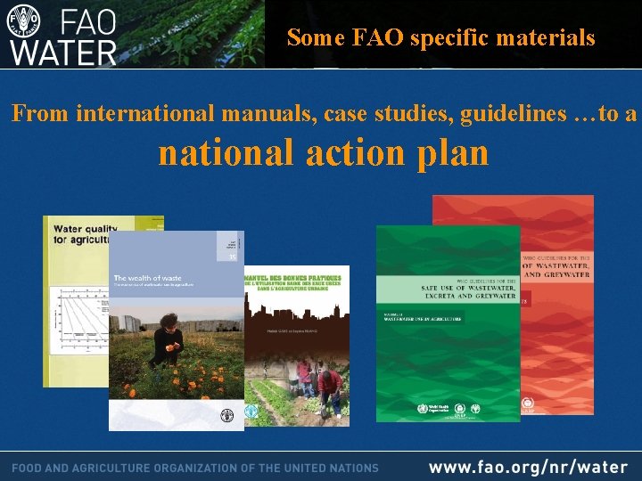 Some FAO specific materials From international manuals, case studies, guidelines …to a national action