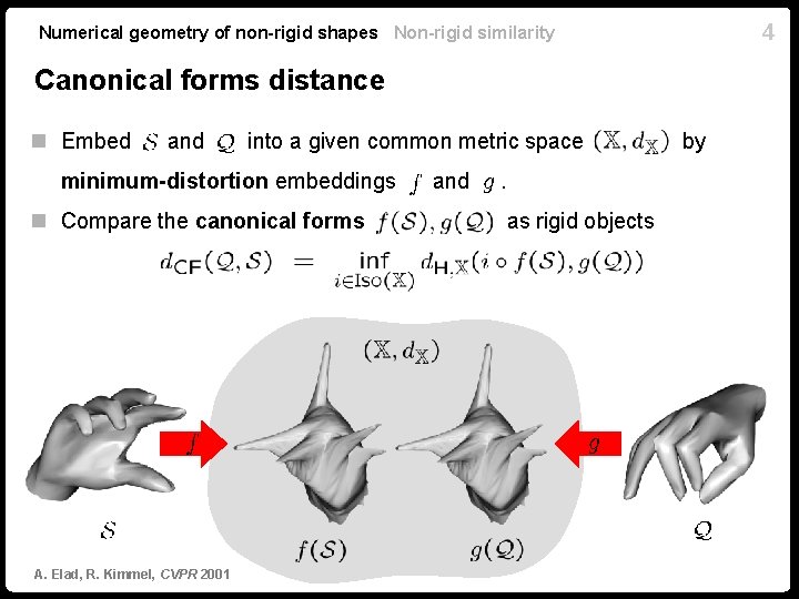 4 Numerical geometry of non-rigid shapes Non-rigid similarity Canonical forms distance n Embed and 4 Numerical geometry of non-rigid shapes Non-rigid similarity Canonical forms distance n Embed and