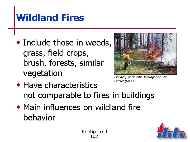 Wildland Fires • Include those in weeds, grass, field crops, brush, forests, similar vegetation