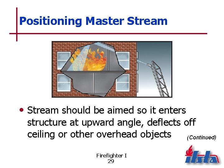 Positioning Master Stream • Stream should be aimed so it enters structure at upward