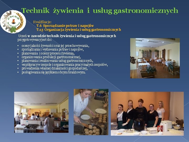 Technik żywienia i usług gastronomicznych Kwalifikacje: T. 6 Sporządzanie potraw i napojów T. 15