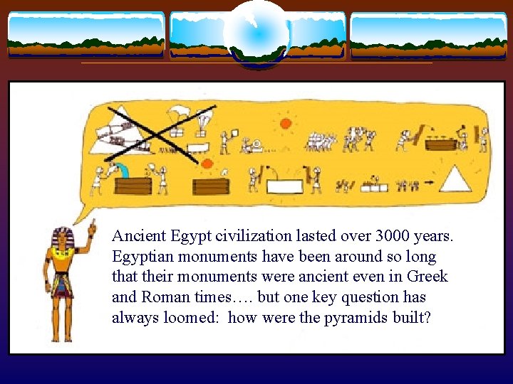 Ancient Egypt civilization lasted over 3000 years. Egyptian monuments have been around so long