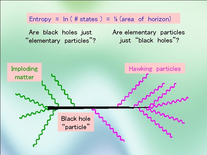 Entropy = ln ( # states ) = ¼ (area of horizon) Are black