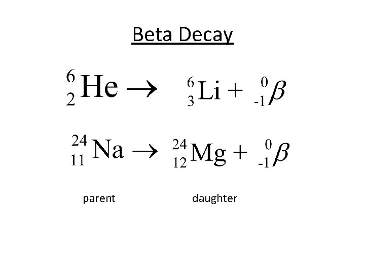 Beta Decay parent daughter Beta Decay parent daughter