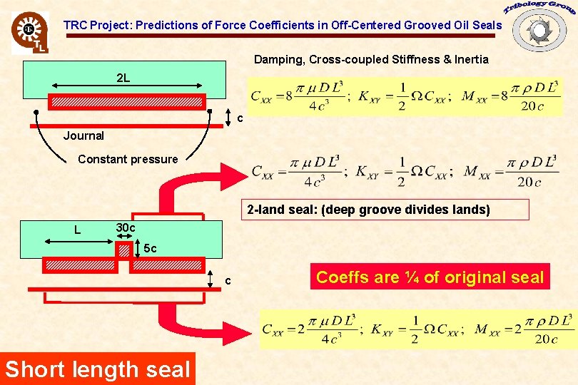 TRC Project: Predictions of Force Coefficients in Off-Centered Grooved Oil Seals Damping, Cross-coupled Stiffness