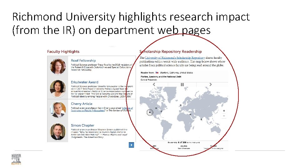 Richmond University highlights research impact (from the IR) on department web pages 