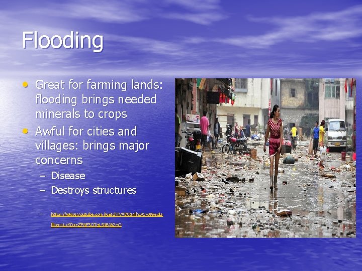 Flooding • Great for farming lands: • flooding brings needed minerals to crops Awful