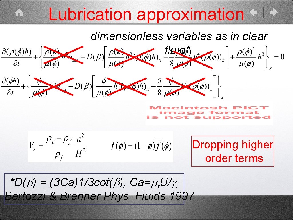 Lubrication approximation dimensionless variables as in clear fluid* Dropping higher order terms *D(b) =