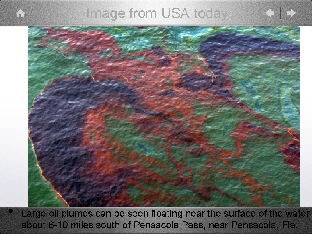 Image from USA today • Large oil plumes can be seen floating near the