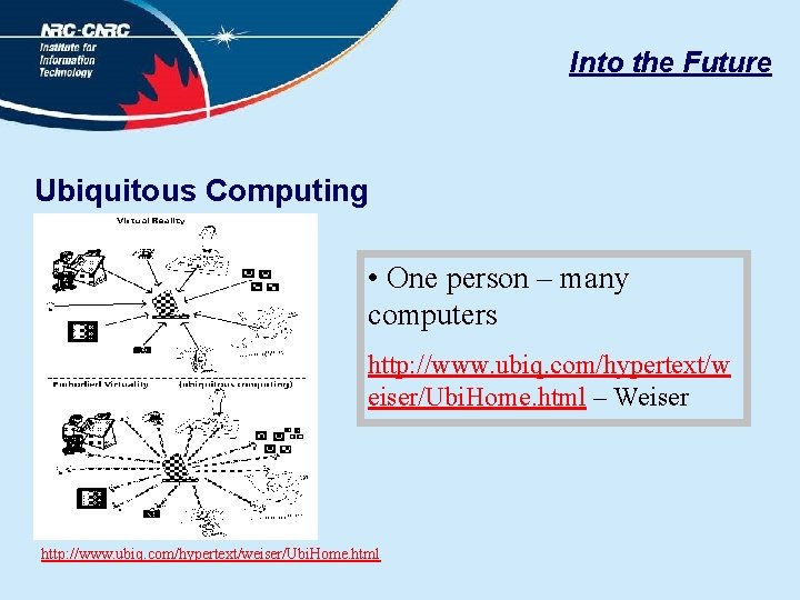 Into the Future Ubiquitous Computing • One person – many computers http: //www. ubiq.