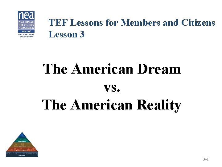 TEF Lessons for Members and Citizens Lesson 3 The American Dream vs. The American