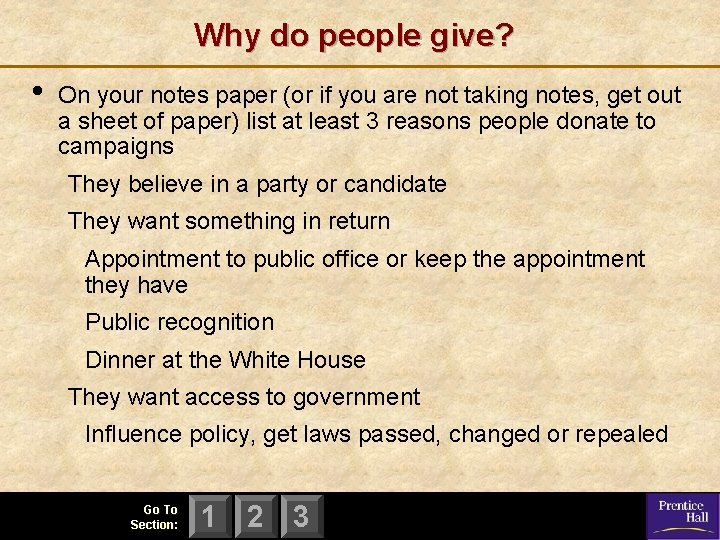 Why do people give? • On your notes paper (or if you are not