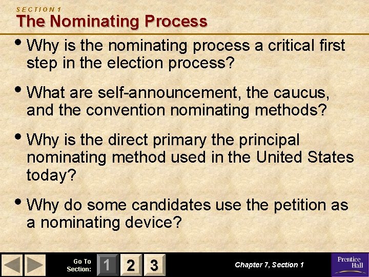 SECTION 1 The Nominating Process • Why is the nominating process a critical first