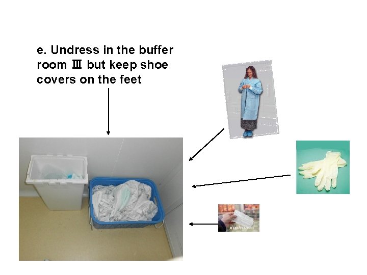 e. Undress in the buffer room Ⅲ but keep shoe covers on the feet
