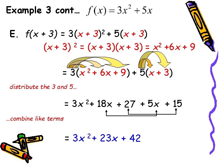 Example 3 cont… E. f(x + 3) = 3(x + 3)2 + 5(x +